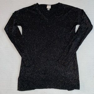 Metallic Rainbow Sparkle Black V Neck Sweater Size XS